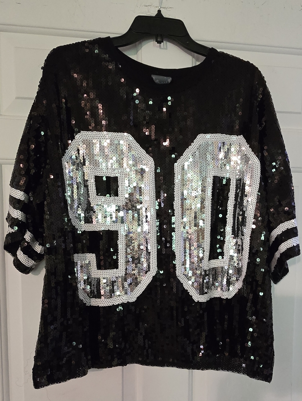 Arula  Sequin Football Jersey Top - Black/Silver